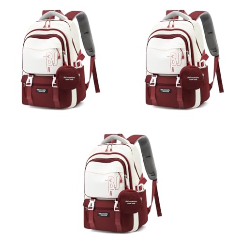 PALAY® Girls Backpack School with Small Zipper Pouch Fashion Red Nylon Padded Shoulder Straps Handle Design Multi Compartment Large for Camping Travel 3 PCS PALAY® Girls Backpack School with Small Zipper Pouch Fashion Red Nylon Padded Shoulder Straps Handle Design Multi Compartment Large for Camping Travel 3 PCS